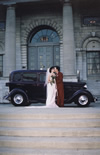 Bride and Groom in front of Old Car